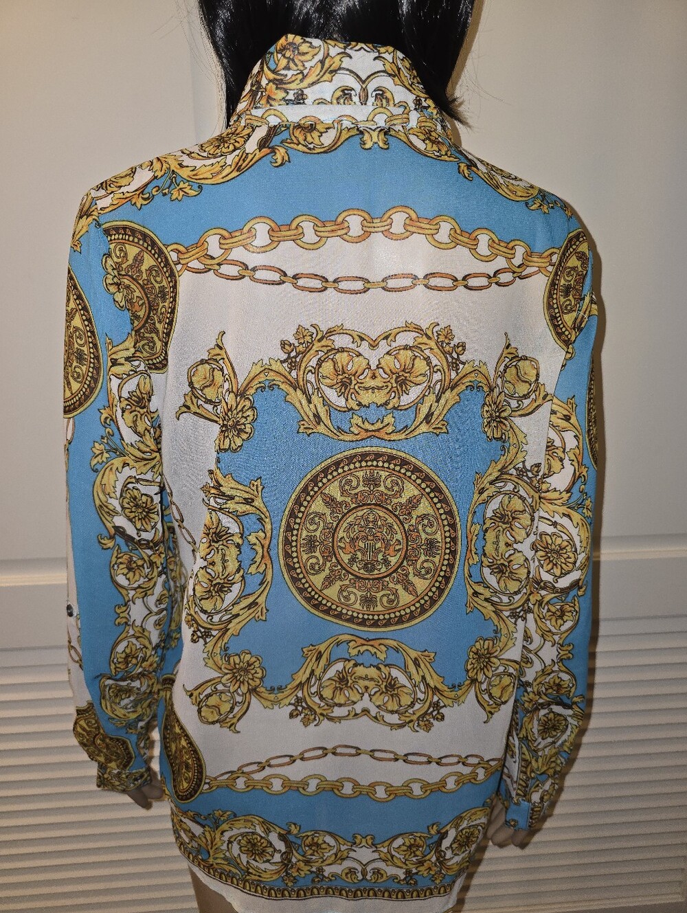 Blue and Gold Ornate Baroque Button-Up Shirt💙 - Picture 3 of 5